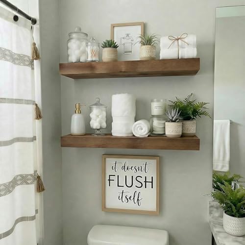 BBE Floating Shelves for Room Wall Rustic Walnut Wooden Bathroom