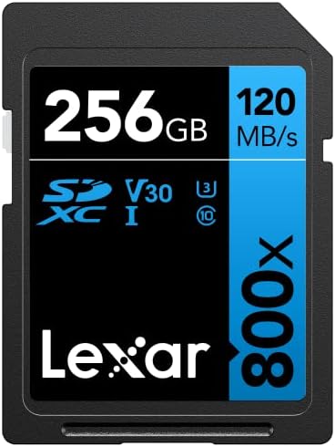 Lexar High-Performance 800x SD Card 256GB, SDXC UHS-I Memory Card BLUE Series, Up to 120MB/s Read, Up to 45MB/s Write, for Point-and-shoot Cameras, Mid-range DSLR, HD Camcorder (LSD0800256G-BNNAG)