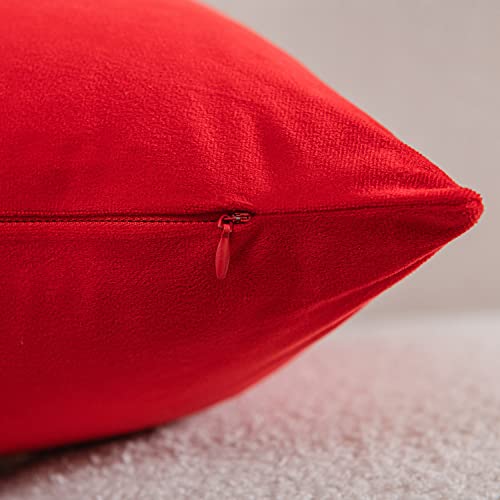 DEZENE Throw Pillow Covers 12x20 Red: 2 Pack Cozy Soft Velvet Rectangular Decorative Pillow Cases for Farmhouse Home Decor