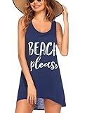 Ekouaer Womens Summer Beach Dress V Neck T Shirt Dresses Beach Cover Up Printed Tank Dress Navy Blue Large