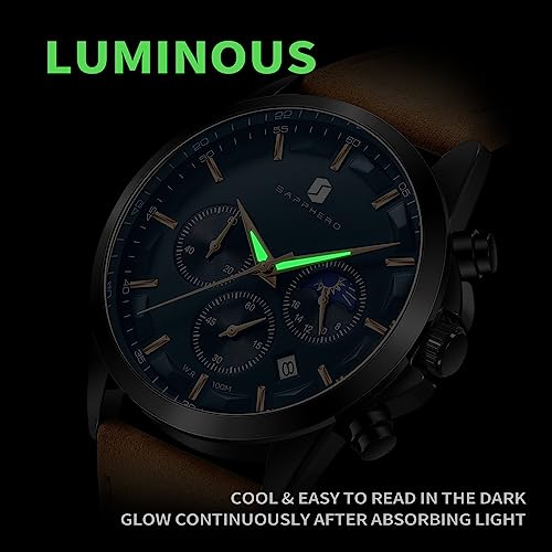 By Benyar Men's Watch 100M Waterproof Sapphero New Launch Chronograph Quartz Watches Men's Designer Fashion Casual Watch With Date Calendar Watches For Men Leather Strap #TOP3