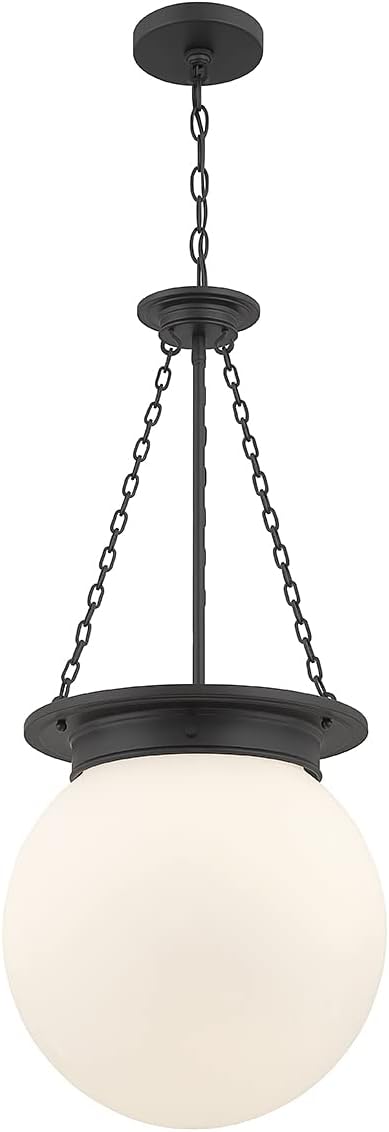 Savoy House 7-3901-3-89 Manor Vintage Traditional Modern White Opal Glass Pendant, 3-Light 180 Total Watts, 31" H x 14" W, Matte Black