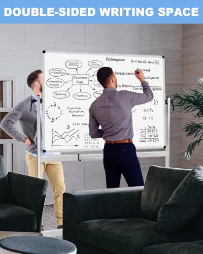 Image of XBoard Magnetic Mobile Whiteboard, Double Sided Magnetic Dry Erase White Board on Wheels, Large Portable Easel with Stand and Aluminium Frame for Home School Office (Calendar 48x36-Inch)