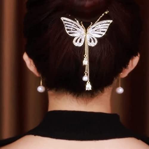 Bow Light Luxury Premium Feeling Hairpin, Temperament Bow Ponytail Buckle Hairpin, Sparkling Butterfly Braided Hair Clips, Bow Ponytail Buckle Hairpin, Elegant Meatball Head Hairpin (2Pcs Black+Gold B) #TOP1