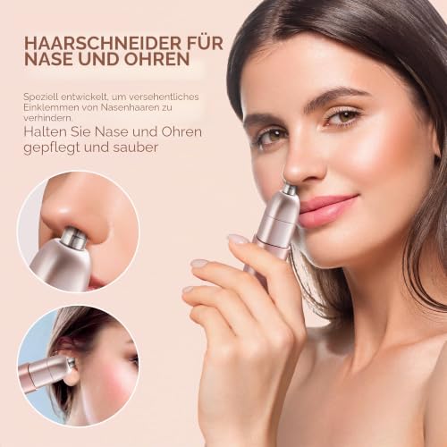 2-in-1 elektrisches Rasiergerät für Damen: schmerzfreie Gesichts- und Nasenhaartrimmer...
