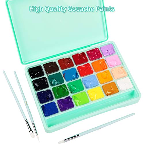 Himi Gouache Paint Set 24 Vibrant Colors Non Toxic Paints Jelly Cup Design With Palette Paint Brushes Portable For Artist Canvas Painting Watercolor Papers, Rich Pigment, 30Ml/Cup #TOP3