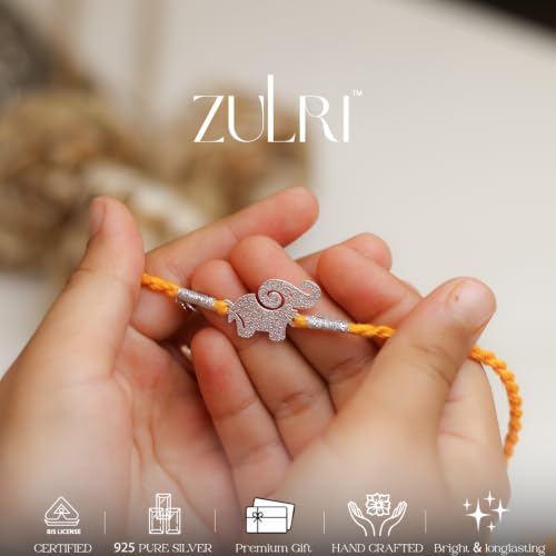 Image of 925 Sterling Silver Elephant Kids Rakhi For Brother (Boys & Men) Cotton Thread | Rakshabandhan Rakhi With Greeting Card & Roli Chawal and Certificate of Authenticity 925 Silver