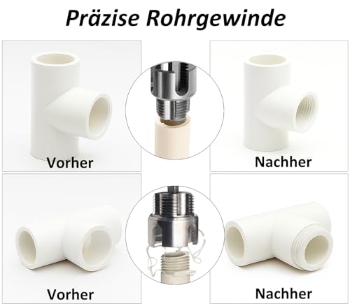 Saipor 2er Set Rohrgewindewerkzeug mit Verlängerung, integriertes Innen- und Außengewindewerkzeug, PVC/PPR Wasserrohr-Gewindeschneider-Set 1/2 und 3/4 (DN15/DN20) Gewindebohrer