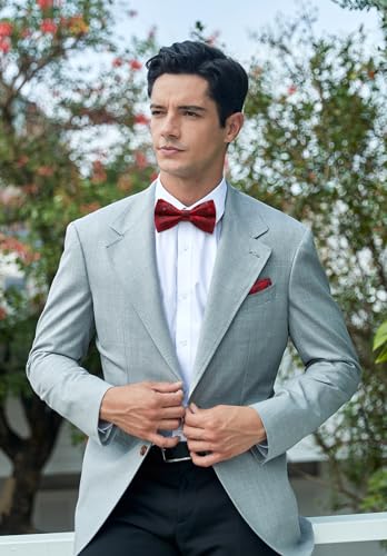 Image of HISDERN Bow Ties for Men Pre-Tied Bow Tie Floral Paisley Handkerchief Classic Formal Bowtie and Pocket Square Cufflinks Set