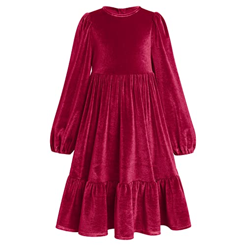 Vestido de Navidad para niñas en terciopelo rojo oscuro de 9 a 10 años