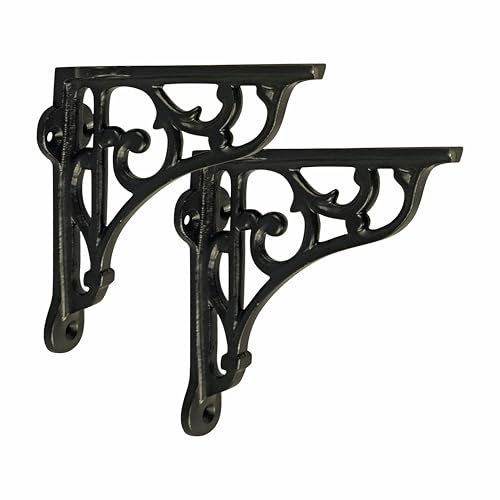 Image of GHAR DWAR Metal Handcrafted Shelf Bracket for Floating Shelves L Angle Decorative L Shaped Corner Brace Joint Heavy Duty Wall Mounted Shelf Supporter Brace Holder (Black, 4.5 Inch Pack of 2)