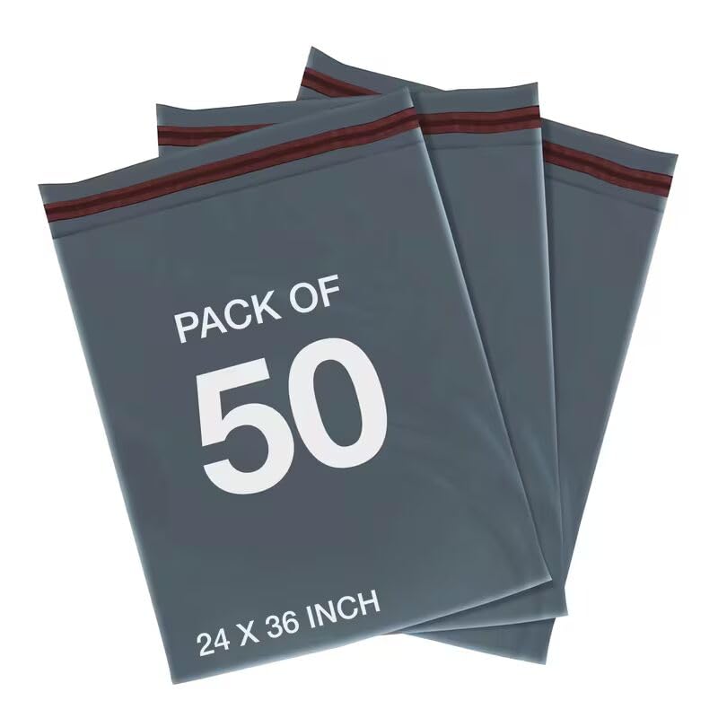 iSOUL 50 Pack Grey Mailing Bags Self Seal Postage Bags for Shipping & Packaging Waterproof Poly Mailers Multi Size (24X36 INCH)