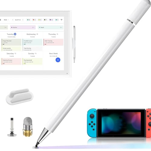 Stylus Pen and Mount Compatible with Skylight 15/27 inch Calendar/Nintendo Switch 2/iPhone/iPad/Android Tablet/Smartphone| Dual Tip with Mesh and Disc Tips | Magnetic Suction Pen Cap