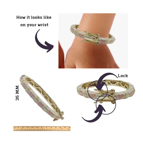 Gold Finish White Enamel Pink Hearts Girls Bangle Bracelet4