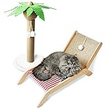 PETKARAY Cat Hammock with Coconut Palm Tree Scratching Post, Cozy Beach Chair Elevated Cat Beds, Original Lounger for Indoor Cats