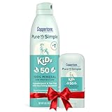 Picture of Coppertone Pure and Simple Kids Mineral Sunscreen Pack, Hypoallergenic, Tear Free Sunscreen for Kids, Sunscreen Spray SPF 50, 5 Oz Can + Sunscreen Stick SPF 50, 0.49 Oz, Holiday Gifts for Parents