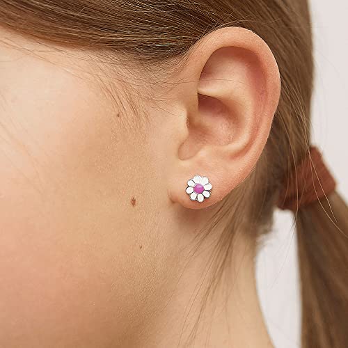 925 Sterling Silver Enamel Daisy Flower Girl's Earrings with Safety Screw Back Locking Best for Toddlers, Young Girls, and Pre Teens - Sweet and Lovely Floral Studs for Girls3