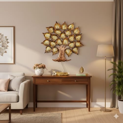 Image of Bharat Art Metal Iron Zol Pan LED Tree Wall Art | Decorative Metal Wall Hanging for Home Living Room Bedroom Hotels | Multicolor (41 x 2 x 35 Inch) | CW190