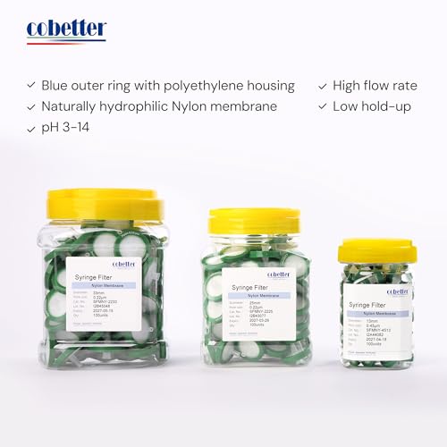 Image of 100 Pack Syringe Filter Nylon Lab Filters 0.22μm Pore Size 13mm Diameter Hydrophilic Filtration Non-sterile, Green