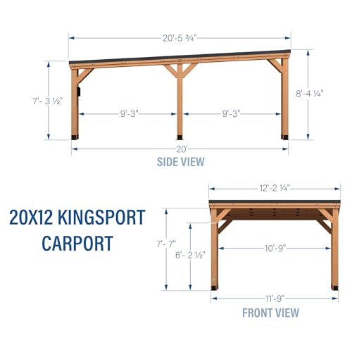 Backyard Discovery Kingsport 20' x 12' Cedar Wood Outdoor Carport Garage with Heavy-Duty Galvanized Steel Slope Roof, Snow Support, Wind Resistance, PowerPort, Shelter to Protect Cars, Boats, Trucks - image 3