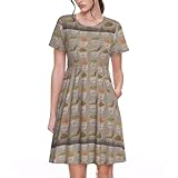HGFVY Egg Cup Noodle Ramen - Vestido casual de verano para mujer, para picnic, vacaciones, manga corta, vestido con vuelo S-3XL, Negro -, S