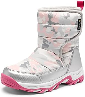 DREAM PAIRS Boys Girls Winter Snow Boots Waterproof for Toddler/Little Kids Gray/White/Red Size 13 Little Kid SDSB2222K