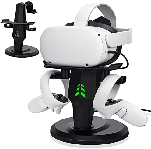 Lampelc Headset Charging Dock, VR Stand for Meta/Oculus Quest 2, Rift/Rift S, HTC Vive, Valve Index, VR Accessories Display Holder with LED Lights, Type C Charging Port