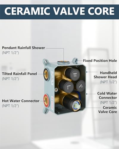 Sistema de Ducha Aolemi con Doble Cabezal 12 y 6 Pulgadas Negro Mate | con Pulverizador de Mano, Válvula y Kit de Recorte, Diverter Botón Presión, Cabezal Superior 12"+ Pared 6" Redondo Lluvia, Baño miniatura 5