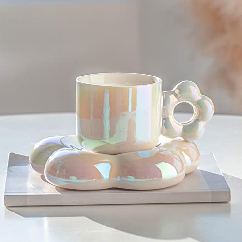 ACGrade Tasse à café en céramique avec soucoupe et soucoupe Motif fleurs