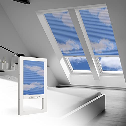 Berissa Blackout Manual Skylight Blinds Aluminum Roof Window Cellular Shades Honeycomb Blinds For Window, Custom Size, Blackout-Blue Sky. #TOP5