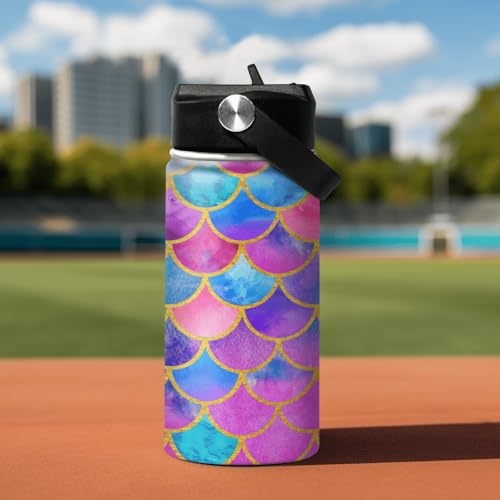 Image of SANDJEST Mermaid Water Bottle for Girls Kids Kid Insulated Water Bottles 12oz Stainless Steel Travel School Tumbler Double Wall Vacuum Cup with Straw