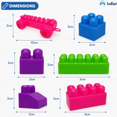 Image of FunBlast Building Blocks - Blocks for Kids with Wheel, Learning & Educational Toy Set for Girls, Boys, Kids, Bag Packing, Best Gift Toy (Set of 46 Pcs)