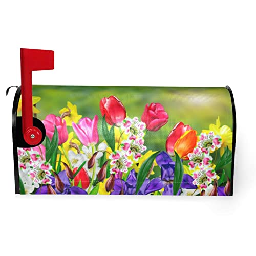 Vlaxwaif Tulips Daffodils Daisy Florals Magnetic Mailbox Cover,Mailbox Wraps Post Letter Box Cover Outdoor Home Garden Decor Standard Size 21X18 In #TOP1