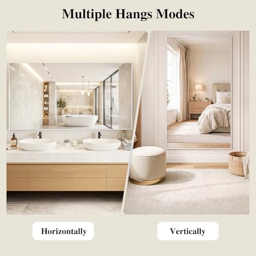 Image of Koonmi White Rectangle Wall Mirror, 36x48 Inch Bathroom Mirror, Aluminum Frame Vanity Mirror for Entryway, Living Room, Bedroom Bathroom, Hangs Horizontally or Vertically