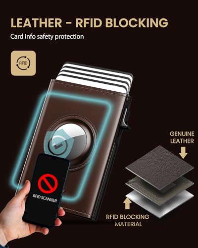 Image of typecase AirTag Wallet for Men: Compatible with Apple AirTag (1st & 2nd Generation), RFID Blocking, Genuine Leather, Slim & Minimalist Design - 14 Card Capacity | ID Window | Cash Slot (Dark Brown)