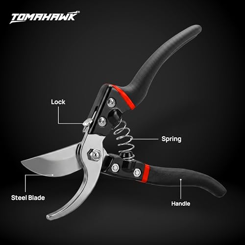 Image of TOMAHAWK Heavy Duty Premium Stainless Steel Sharp Flower Cutter | Garden Scissors | Extra Spring | Home Cutting Plants, Branches and Leaf | Garden Shear Scissors for Home, Workshop & Professional Use