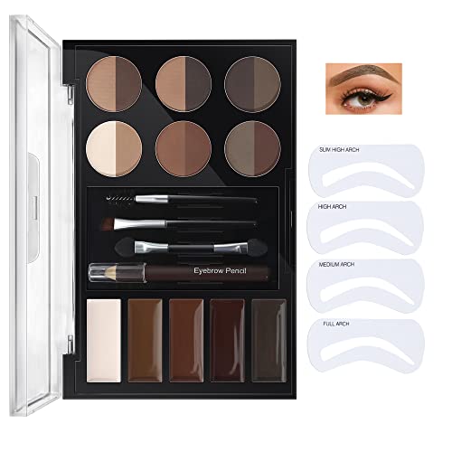 Easilydays Eye Makeup Contour Kit Palette Set, Eyebrow Stamp Stencil Kit, Eyebrow Makeup Brown 12 Eyebrow Powders, 4 Brow Stencils, 4 Eyebrow Soap with Eyebrow Brush, Soft Bristle Brush, Eyebrow Powder Brush, Eyebrow Pencil, Waterproof