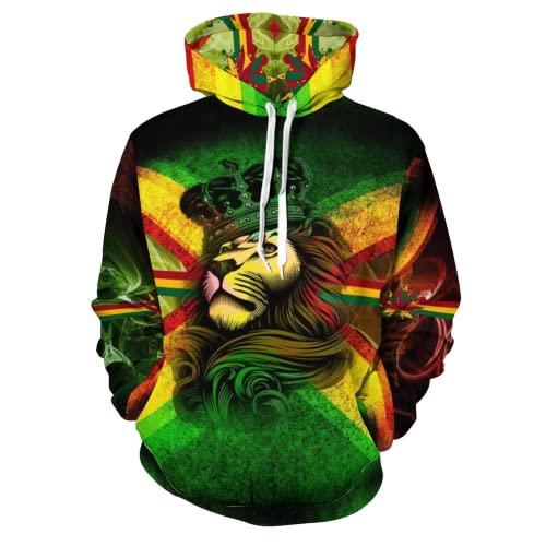 3D Hoodies für Männer Frauen König Jamaika Flagge Löwe Kapuzen Sweatshirt Rasta Casual Kapuzenpullover, 3D-Druck, Large 3D Hoodies für Männer Frauen König Jamaika Flagge Löwe Kapuzen Sweatshirt Rasta Casual Kapuzenpullover, 3D-Druck, Large