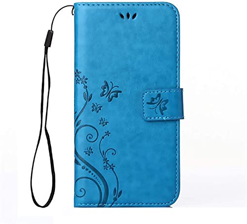 reno5 a ケース 手帳型 スマホケース oppo reno5 a カバー reno5a A101OP CPH2199 耐衝撃 レザー 革 蝶 花柄 おしゃれ (OPPO Reno5 A, オーシャンブルー)