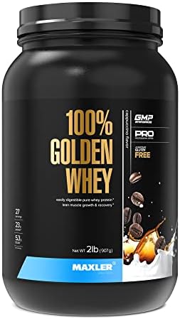 Maxler 100% Golden Whey Protein – 23g of Premium Whey Protein Powder per Serving – Pre, Post & Intra Workout Recovery – Fast-Absorbing Whey Hydrolysate, Isolate & Concentrate Blend – Cappuccino 2 lbs