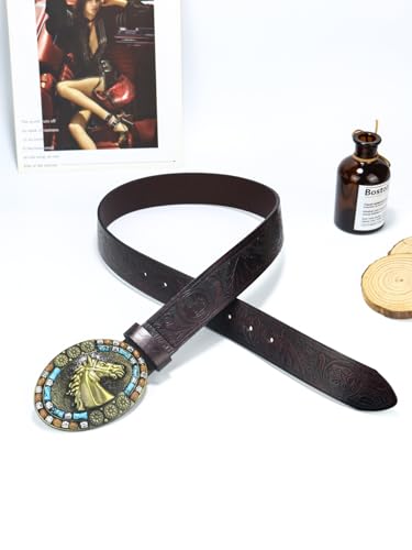 BaronHong Men's Western Cowboy Leather Belts,Bull Floral Engraved Belt,1-1/2 Inch Wide3