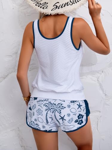 Image of Aidonger Women's Tankini Swimsuit Modest Two Piece Bathing Suit Tummy Control Athletic Blouson Tank Top with Short Bottoms