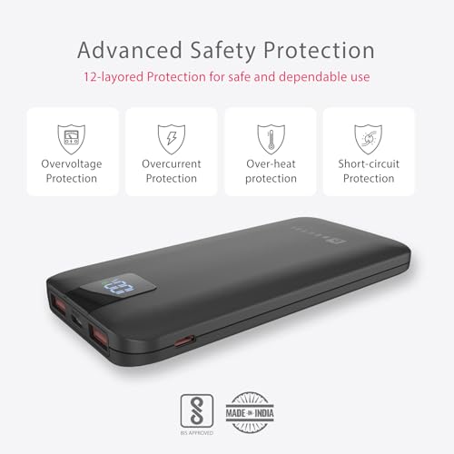 Image of Beetel Volte Series PB10 10000mAh Power Bank 22.5W Fast Charging | Triple Output QC3.0, PD3.0 & PPS | Pass Through Charging | Designed for Apple iPhone, Samsung, OnePlus and All Smartphones | Black