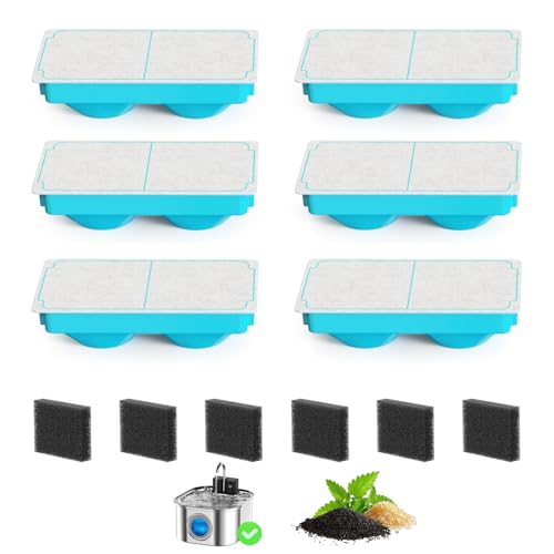 Fontaine à eau pour chat Filtres Remplacement Compatibles Universels: Lot 12 Filtration 3 Étages Premium | 6 Charbon Actif + 6 Préfiltres Mousse | Modèle...