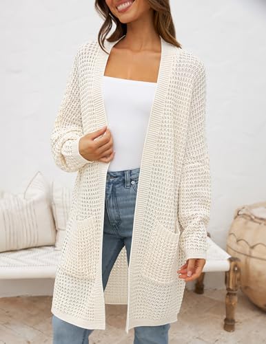 ZESICA Women's Fall 2025 Long Batwing Sleeve Open Front Chunky Knit Cardigan Sweater2