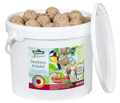 Dehner Natura Wildvogelfutter, Beeren-Knödel, ohne Netz, 100 Stück (10 kg) & Natura Wildvogelfutter, Insekten-Knödel, ohne Netz, 100 Stück (10 kg)