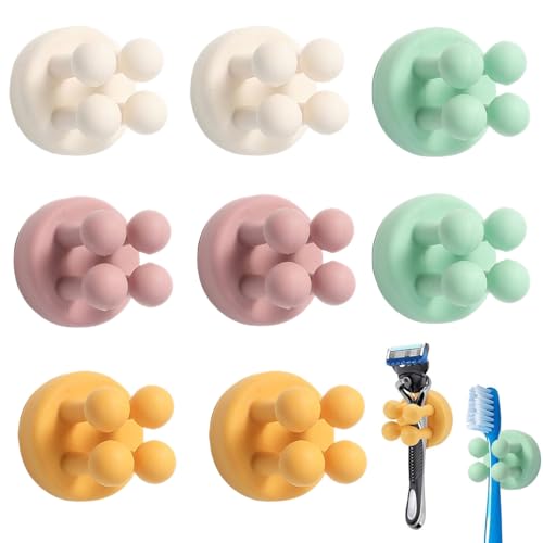 8 Stück Zahnbürstenhalter, Silikon Zahnbürsten Halterung, Klebehaken Ohne Bohren, Selbstklebend Zahnbürstenhalter Wand, Wasserdicht Rasiererhalter, Multifunktionshaken für Bad Küche Büro Wohnzimmer