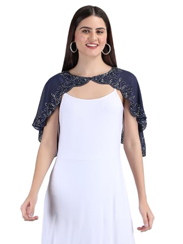 AOL Women's Hand Beaded Embroidered Georgette Ponchos/Cape/Wrap