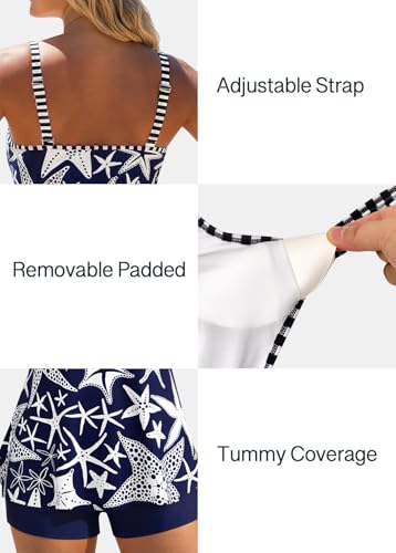 Image of ROSEWE 2025 Tankini Swimsuits for Women, Two Piece Bathing Suits with Shorts, Modest Tank Top Swim Dress
