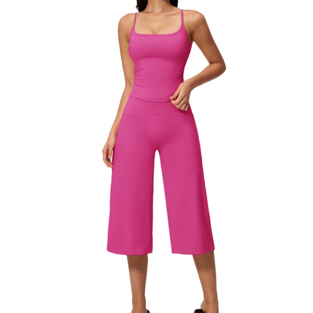 XYFfybhsd Women Yoga Wear Set Sportswear Suit Sports Top Pants 2 Piece High Waist Workout Clothing Gym Fitness (Size:M,Color:Pink)
